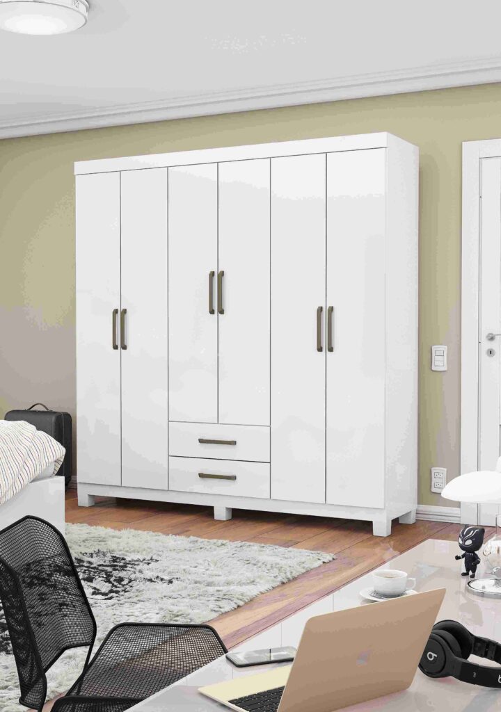 Roupeiro Aires Gold 6P2G com Pes Branco.Branco Carioca
