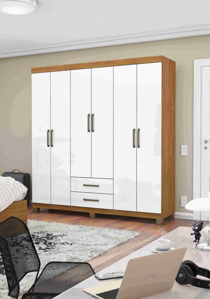 Roupeiro Aires Gold 6P2G com Pes Cinamomo.Branco Carioca