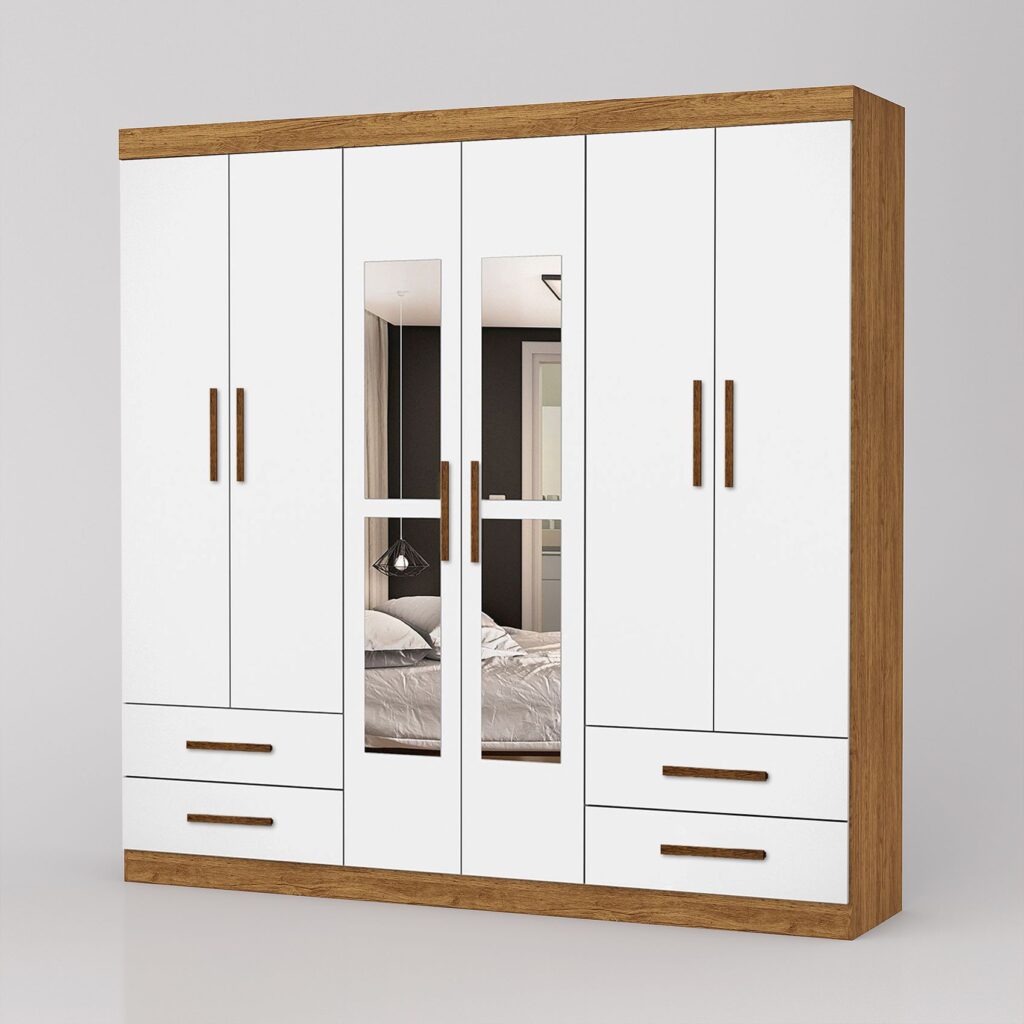 Roupeiro Hercules Gold 6P4G com Espelhos Cinamomo.Branco Carioca