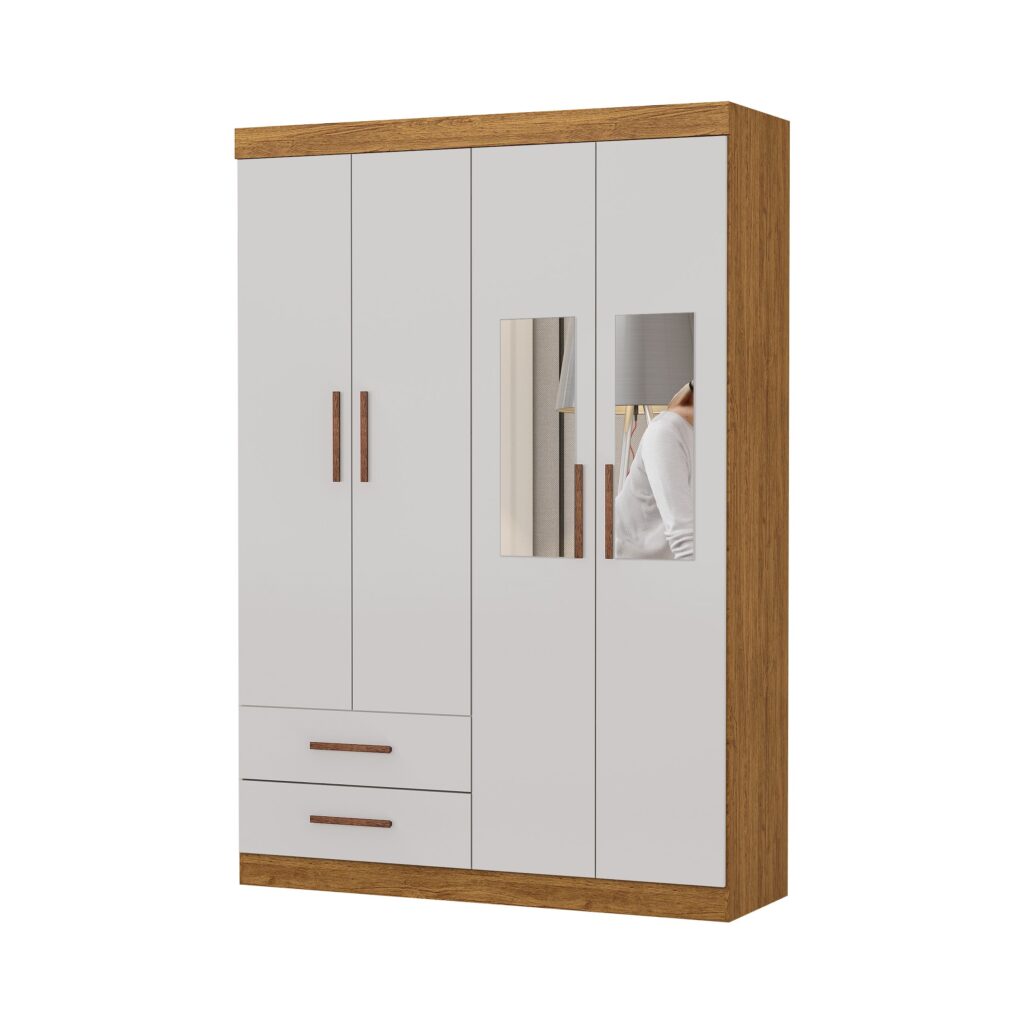 Roupeiro Hercules Gold 4P2G com 2 Espelhos Cinamomo.Off White Carioca