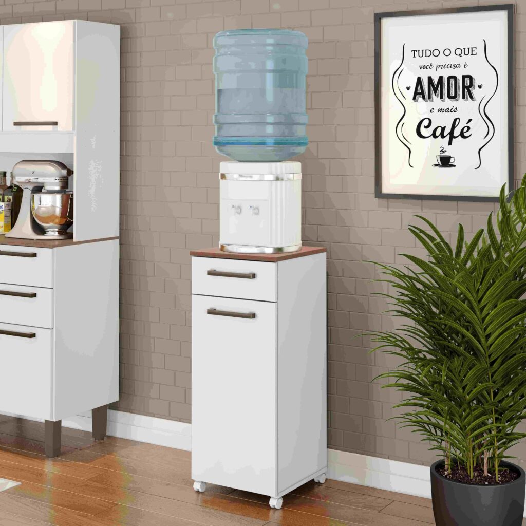 Armario Multiuso Clean 1P1G com Rodizios Branco.Natura Zanzini Moveis