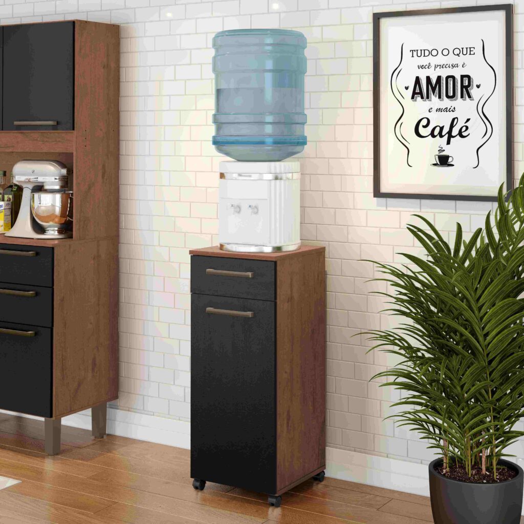 Armario Multiuso Clean 1P1G com Rodizios Natura.Preto Zanzini Moveis