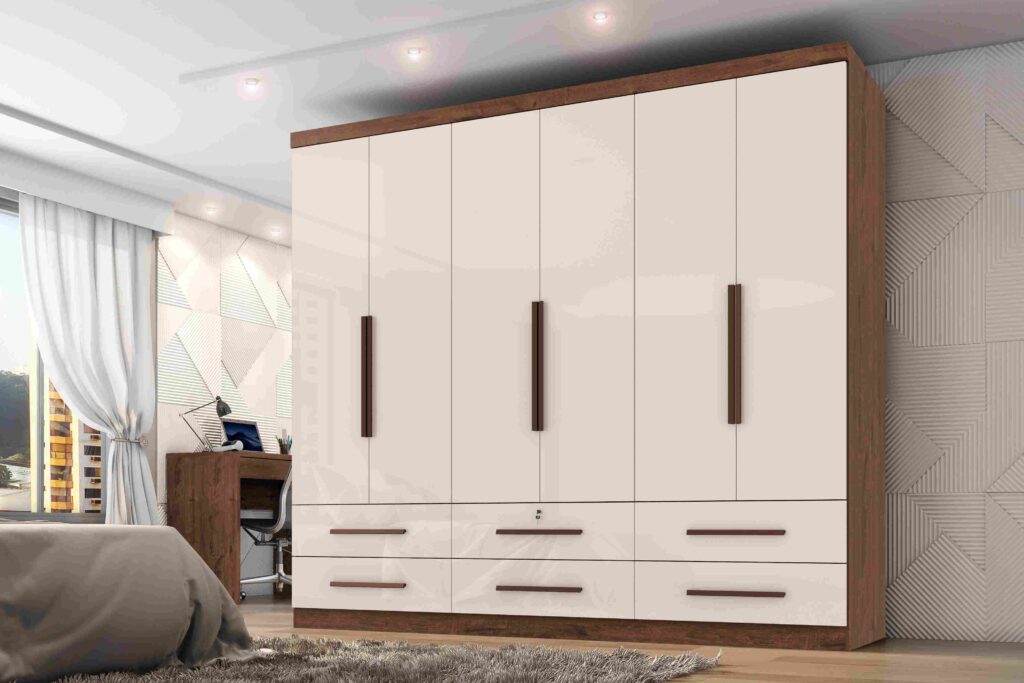 Roupeiro Maximus Plus 6P6G Jacaranda.OffWhite Zanzini Moveis