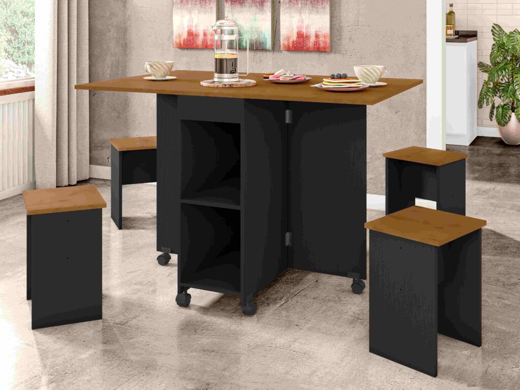 Mesa Dobravel Paris Cinamomo.Preto Catedral Zanzini Moveis