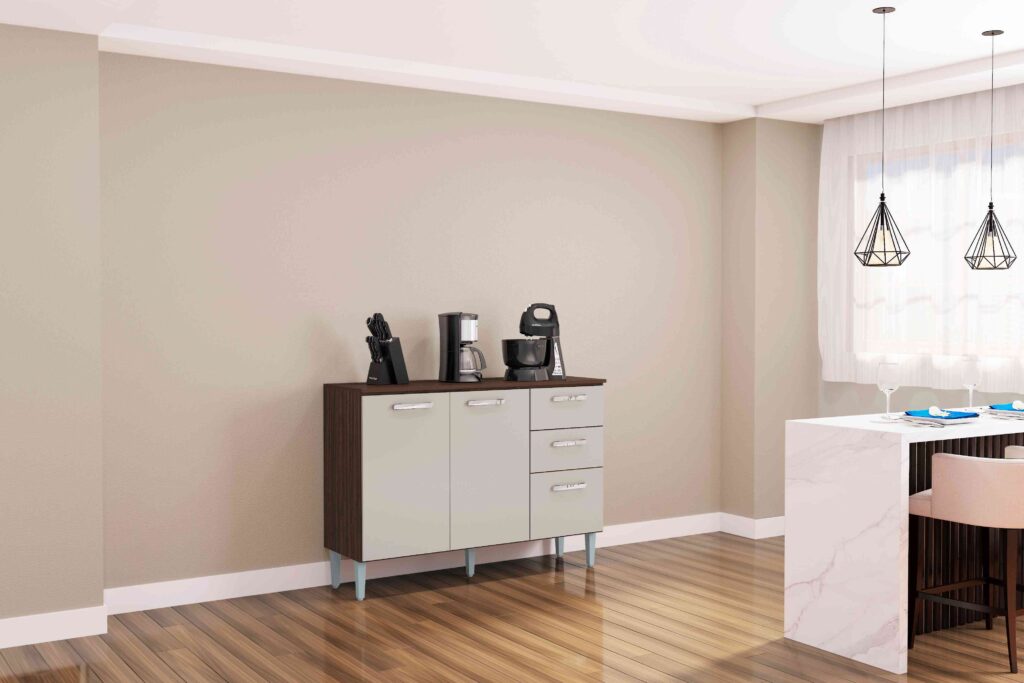 A507.Balcao 3P2G 120 com Tampo Chocolate.Off White Poquema