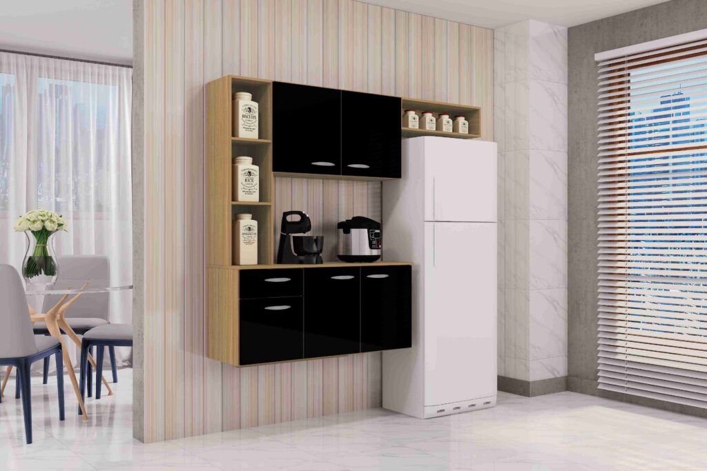 A521.Cozinha Suspensa com Balcao Isis 163 Damasco.Preto Poquema
