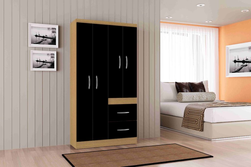 A837.Roupeiro New Marbela 4P2G Damasco.Preto Poquema