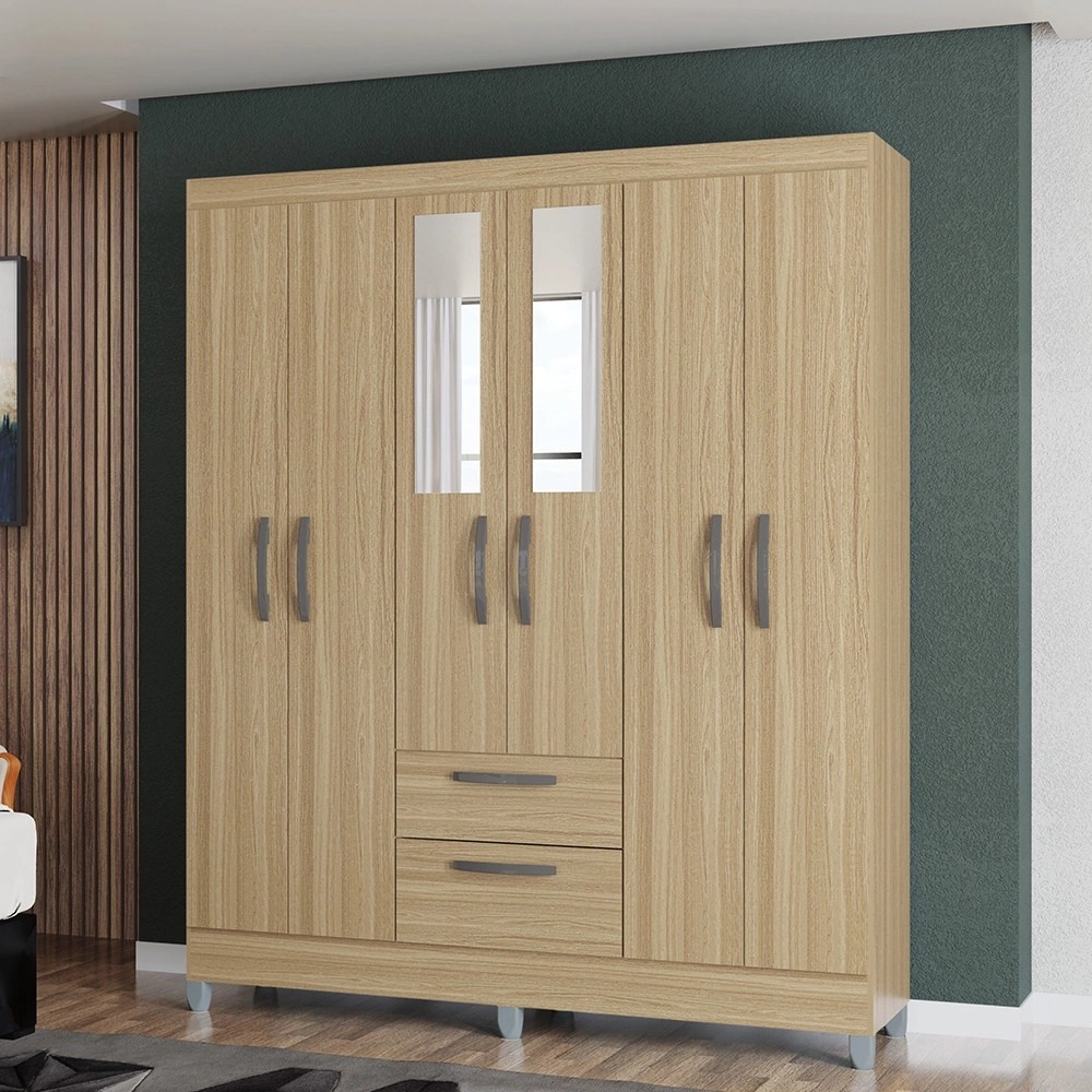 A955.Roupeiro Multi Cancun 6P2G c Esp Castanho Poquema