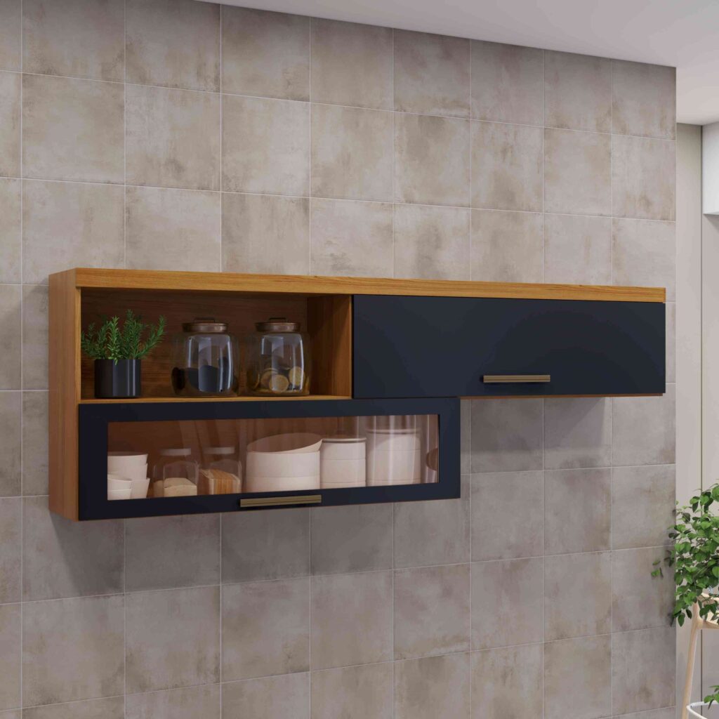 Armario Aereo Safira 2PB1N Freijo.Grafite Arte Moveis