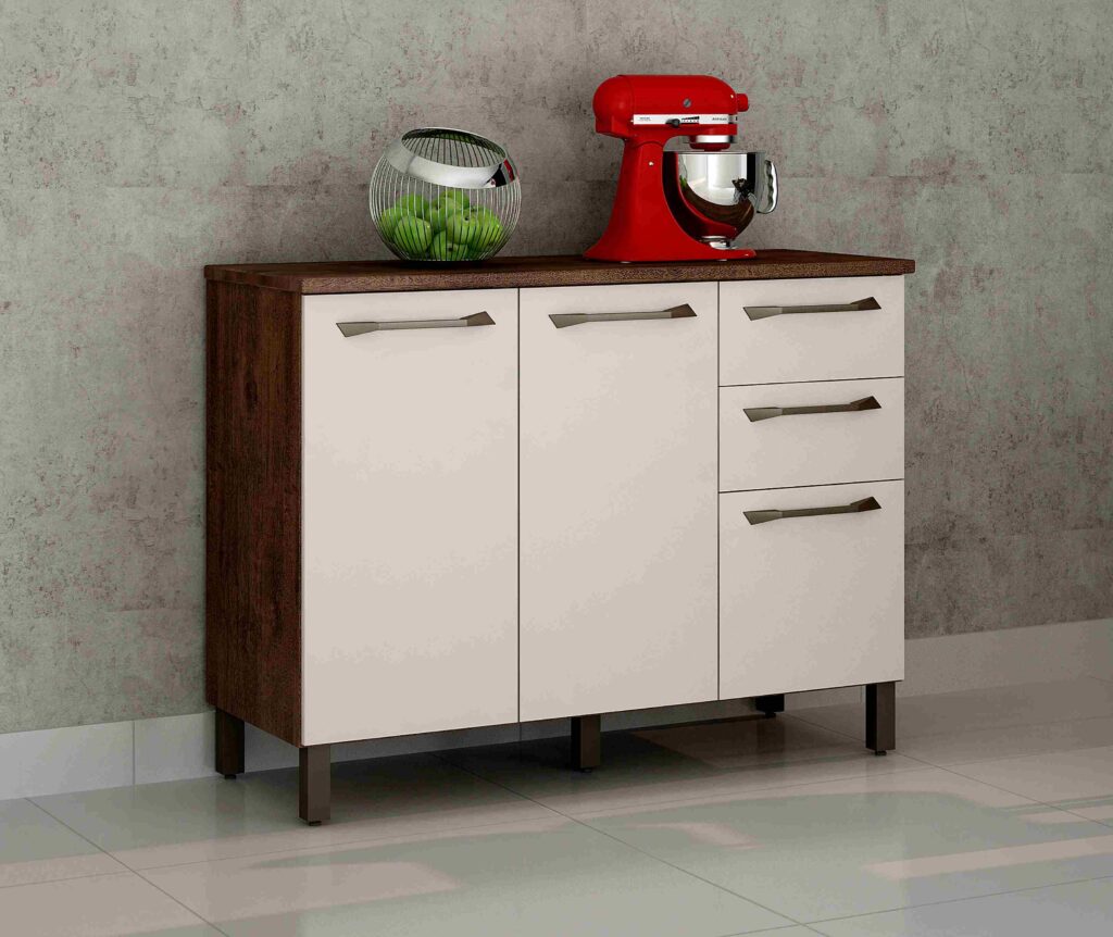 Balcao Cozinha Jade 3P2G Castanho.Off White Nyne