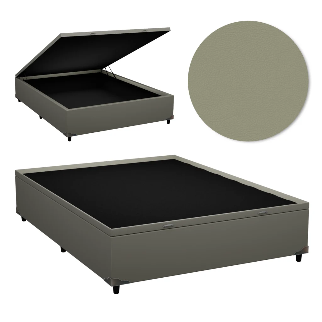 Base Baú Casal Inteiriço Premium com Bordas 140x190x46 Corino Bege