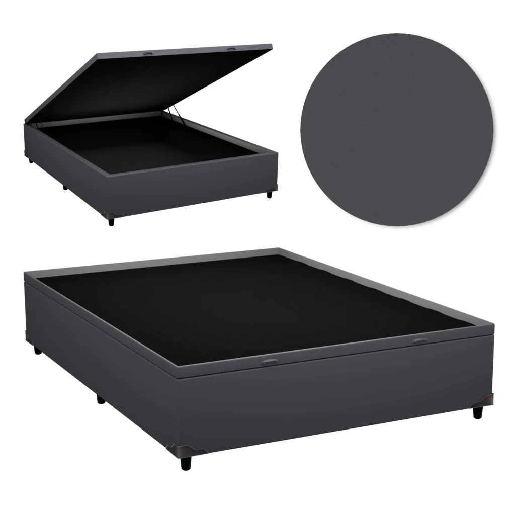 Base Baú Casal Inteiriço Premium com Bordas 140x190x46 Corino Cinza