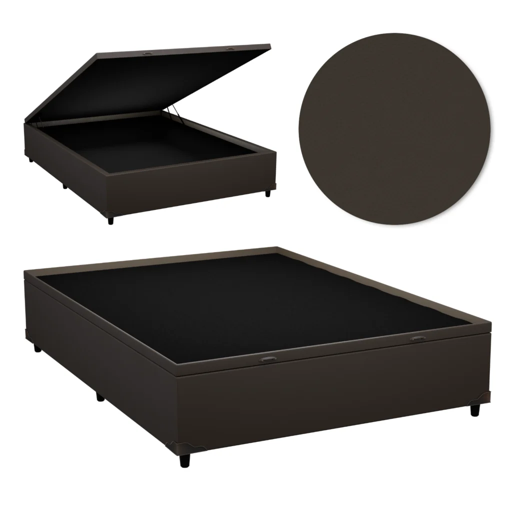 Base Baú Casal Inteiriço Premium com Bordas 140x190x46 Corino Marrom
