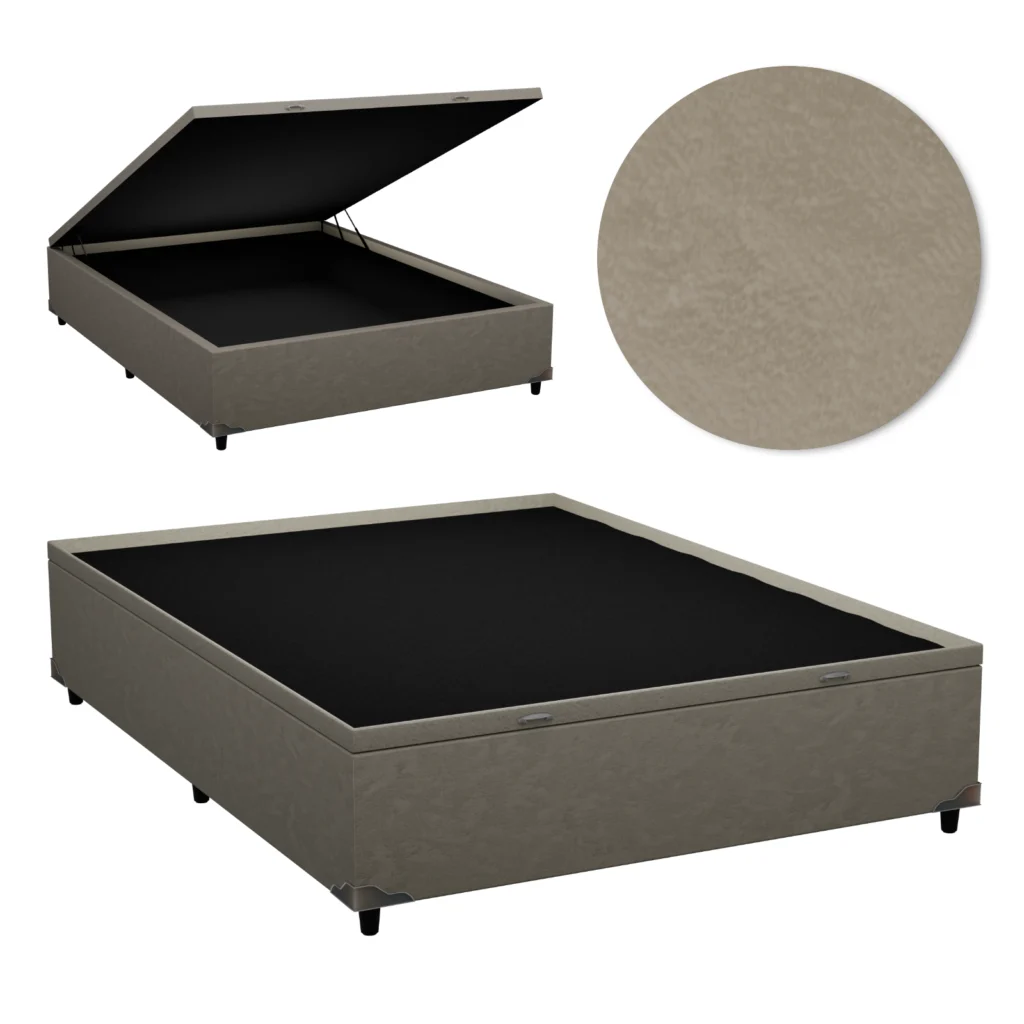 Base Baú Casal Inteiriço Premium com Bordas 140x190x46 Suede Bege