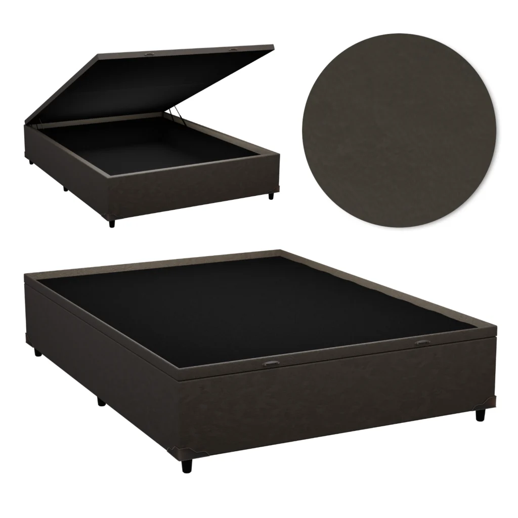 Base Baú Casal Inteiriço Premium com Bordas 140x190x46 Suede Marrom