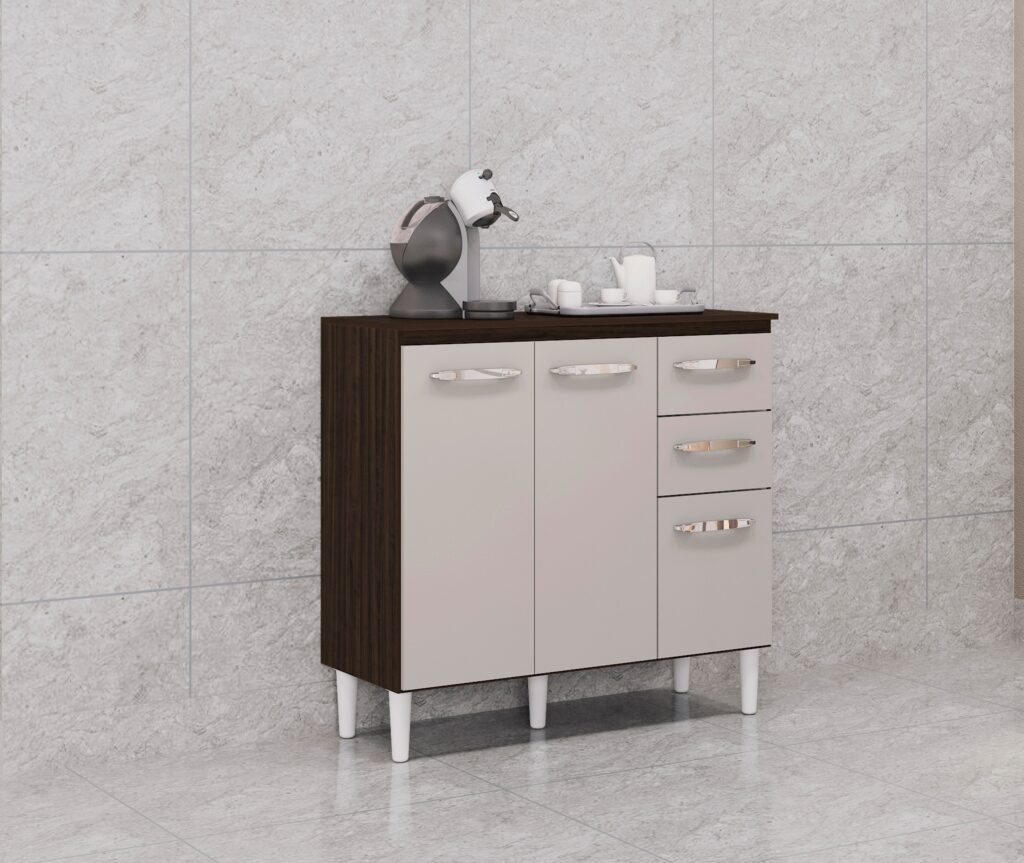 A668.Balcao 3P2G 90 com Tampo Chocolate.Off White Poquema