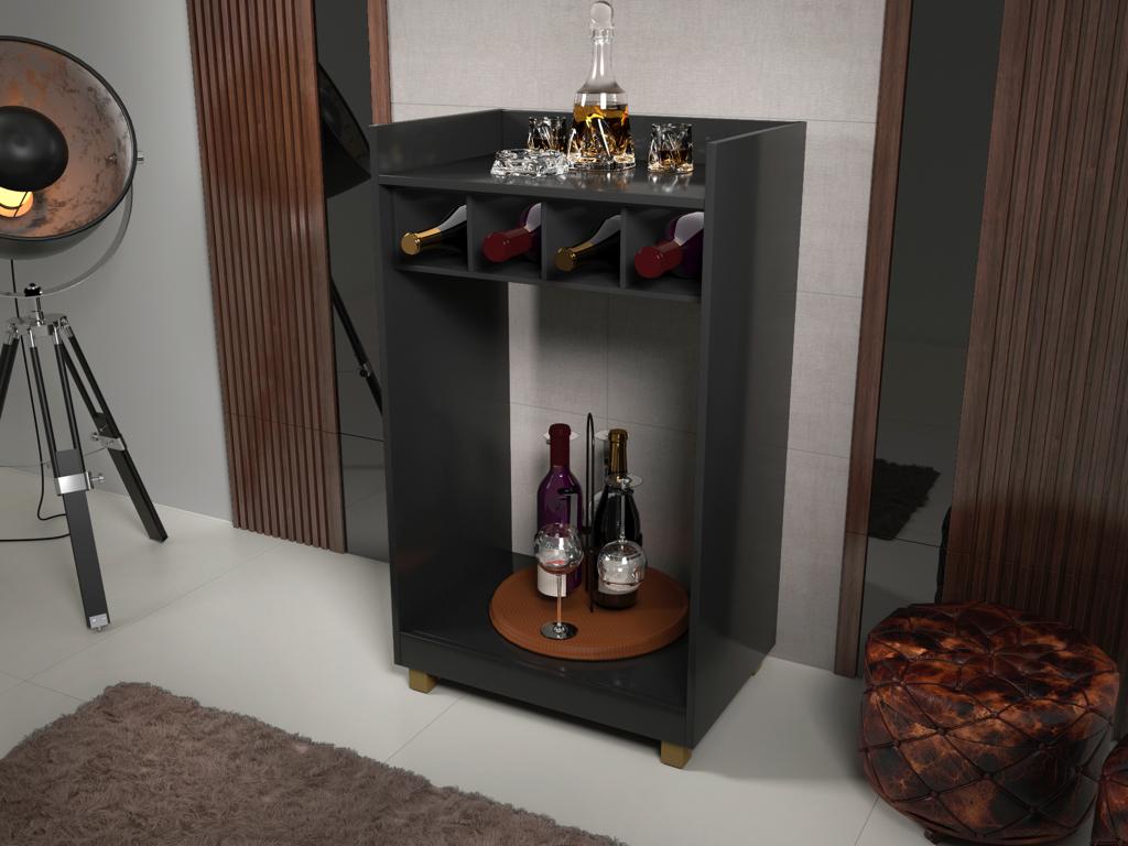 Bar Balcao Julia com Garrafeiro Preto Minas Plac