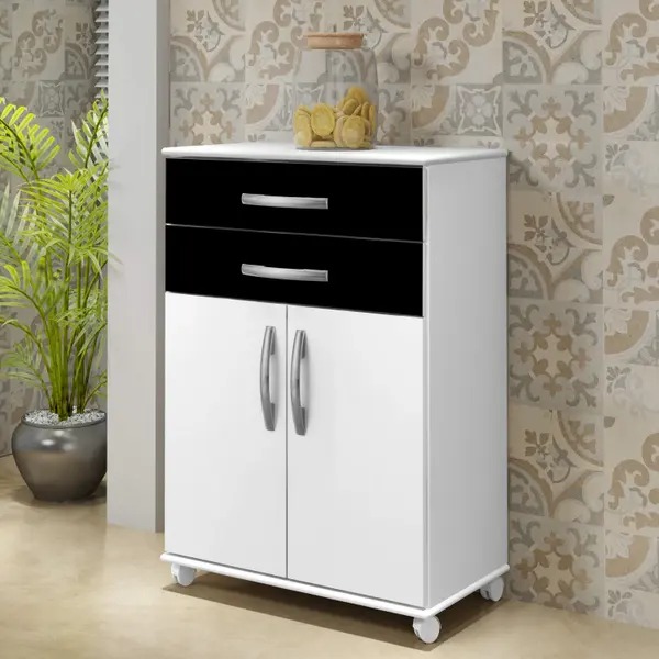 Balcao Monaco Master 2P2G Branco.Branco.Preto Arte Moveis