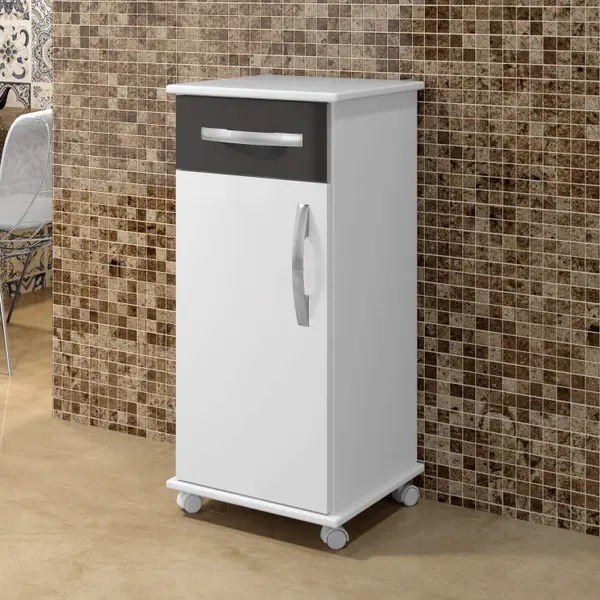 Balcao Palmas Master 1P1G Branco.Branco.Preto Arte Moveis