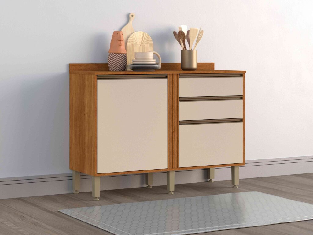 14410.Balcao Cozinha Perola 120 2P2G Cinamomo.Off White Salleto
