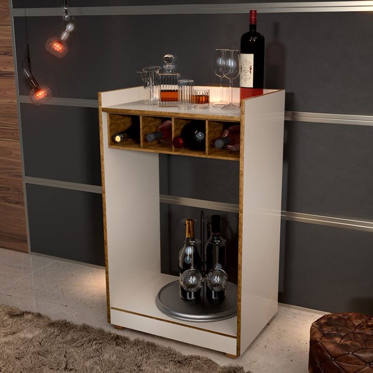 Bar Balcao Julia com Garrafeiro Canela.Off White Minas Plac