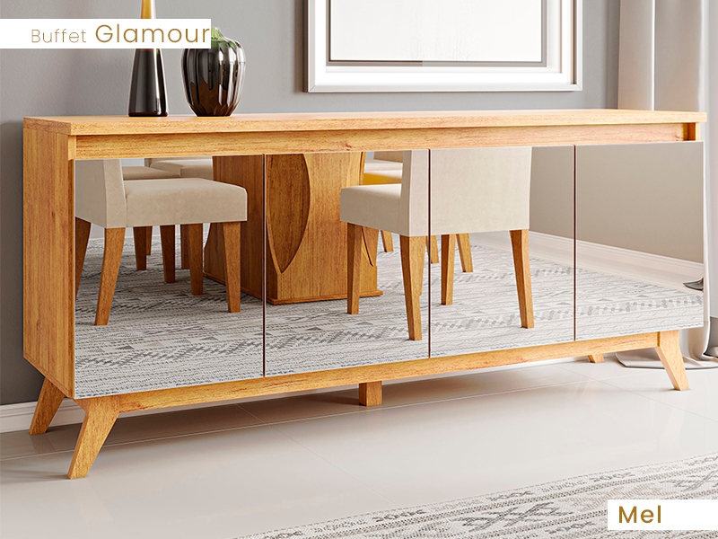 Buffet Luize 4P com Espelhos Mel Viero
