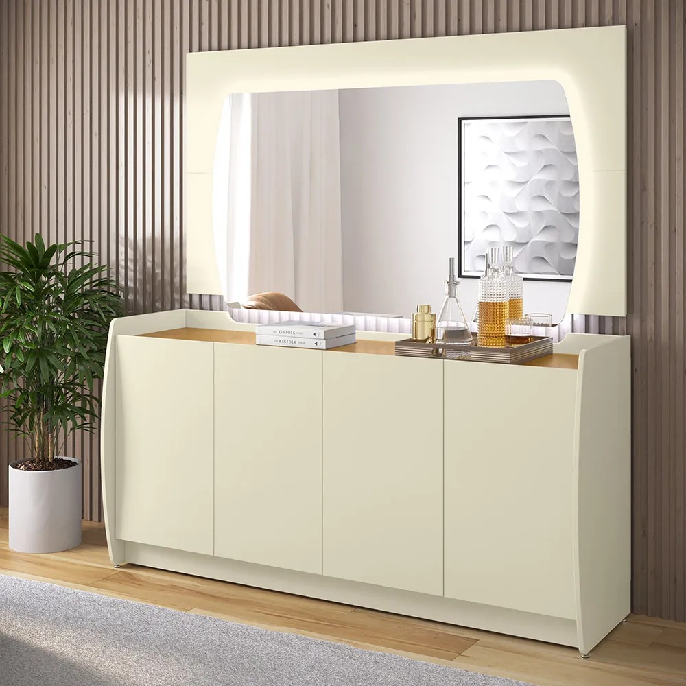 Buffet Sublime 160 e Espelho Sublime 160 Off White Gelius