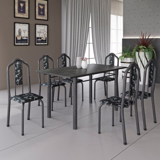 Conj Mesa Luisa Tmp Pedra 140×75 6Cds Mart Prata Soma