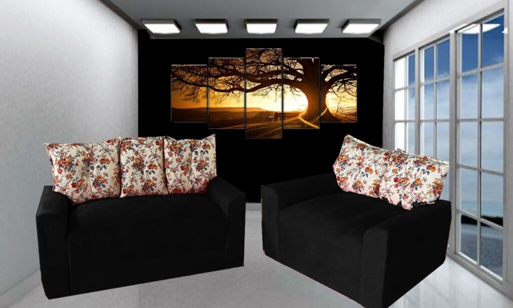 Conjunto Estofado Dubai 2x3Lgs Preto.Estampado Poenix