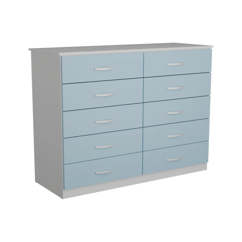 Cômoda Macaé-Parati 10 Gavetas Branco com Azul AS Móveis
