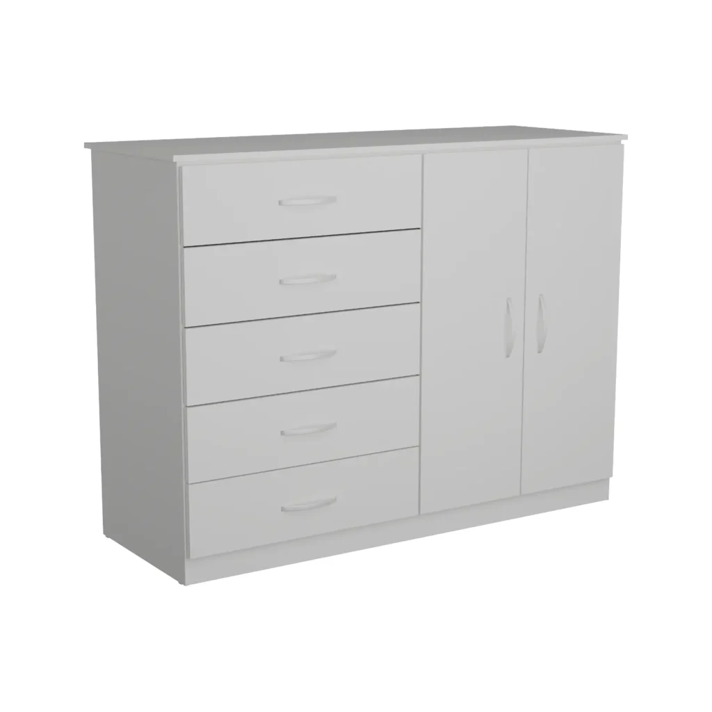Cômoda Araruama-Miracema 5 Gavetas 2 Portas Branco AS Móveis