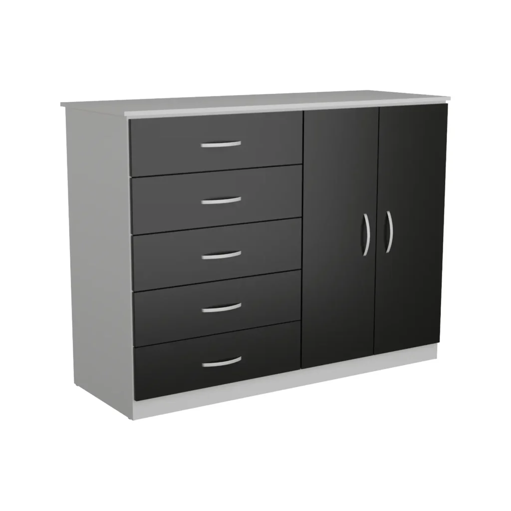 Cômoda Araruama-Miracema 5 Gavetas 2 Portas Branco com Preto AS Móveis