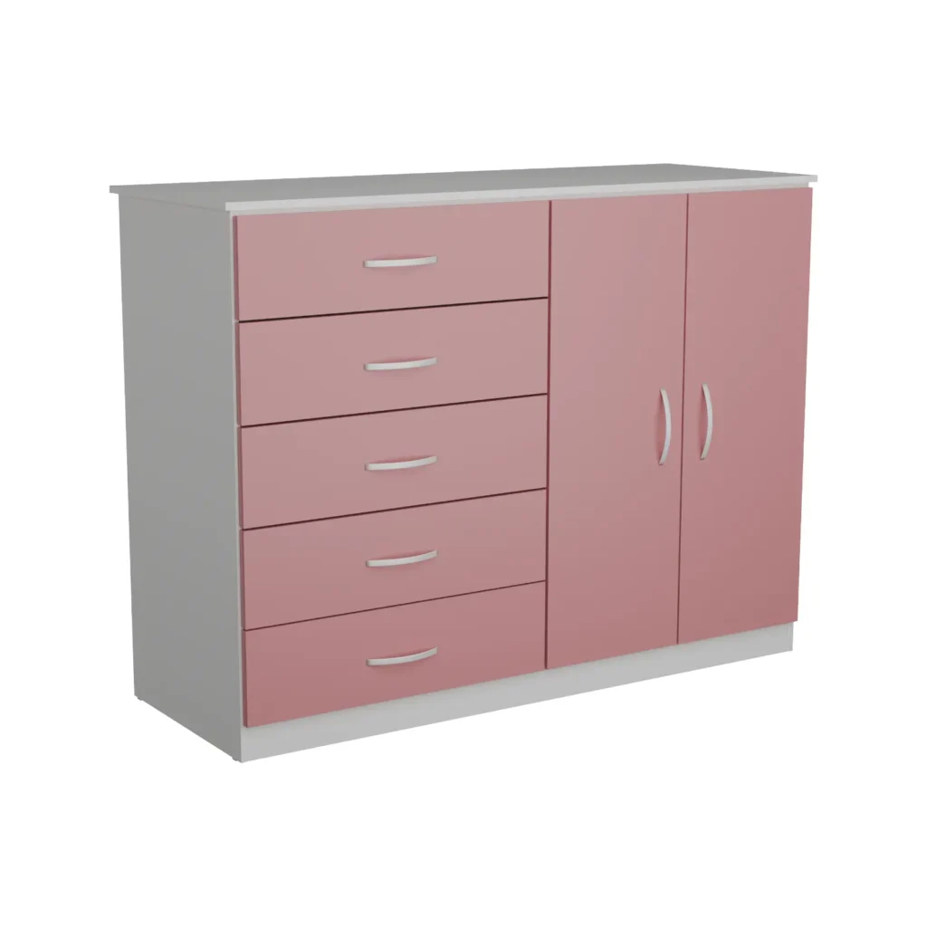 Cômoda Araruama-Miracema 5 Gavetas 2 Portas Branco com Rosa AS Móveis
