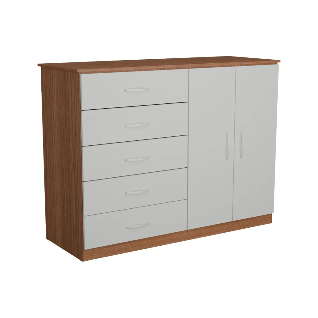 Cômoda Araruama-Miracema 5 Gavetas 2 Portas Cinamomo com Off White AS Móveis