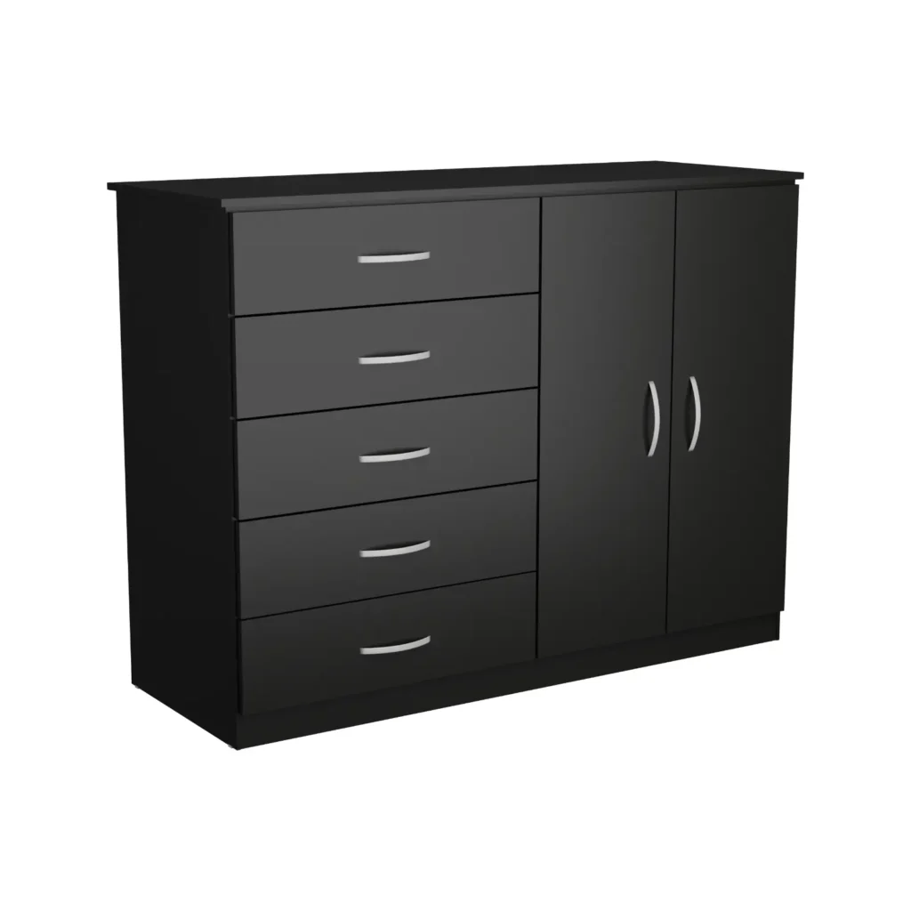Cômoda Araruama-Miracema 5 Gavetas 2 Portas Preto AS Móveis