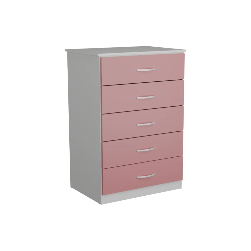 Cômoda Valença-Saquarema 5 Gavetas Branco com Rosa AS Móveis
