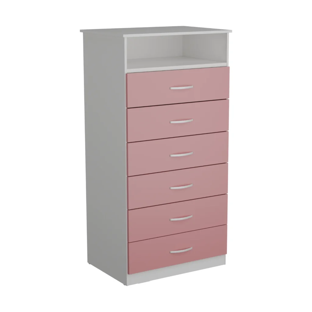 Cômoda Itaperuna-Búzios 6 Gavetas Branco com Rosa AS Móveis