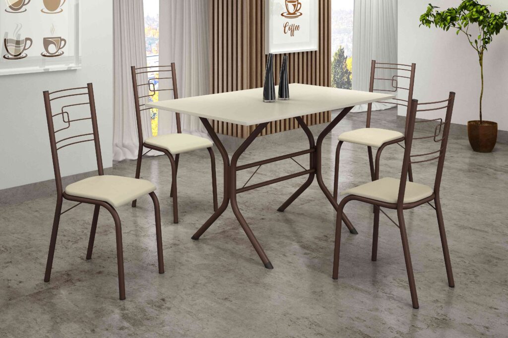 7311.163.12.141 Conjunto Mesa Paraty 120×75 Marrom Tmp Ardosia Off White com 4 Cds Marrom.Creme Teixeira