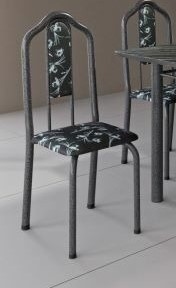 Kit com 4 Cadeiras Luisa Floral Preto.Martelado Prata Soma