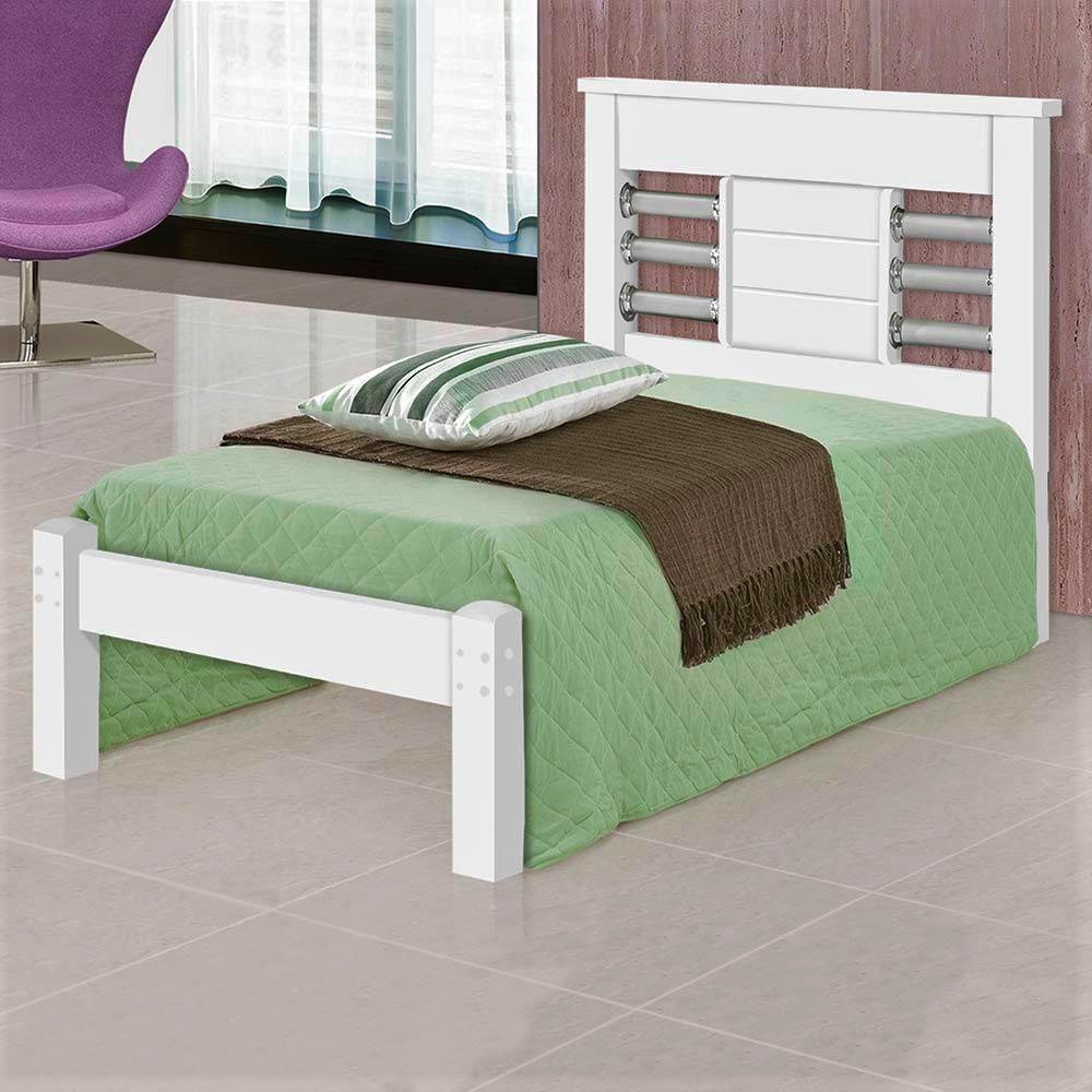 Cama Solteiro Raissa Branco.Lilas Flex J A Moveis