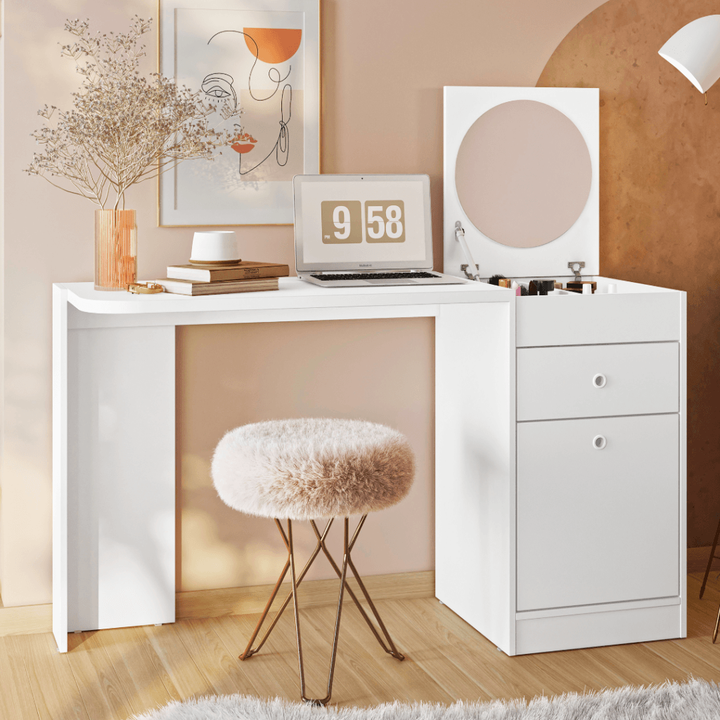 Camarim Desejo 1G1P e Porta Joias ou Maquiagem Branco Albatroz Moveis