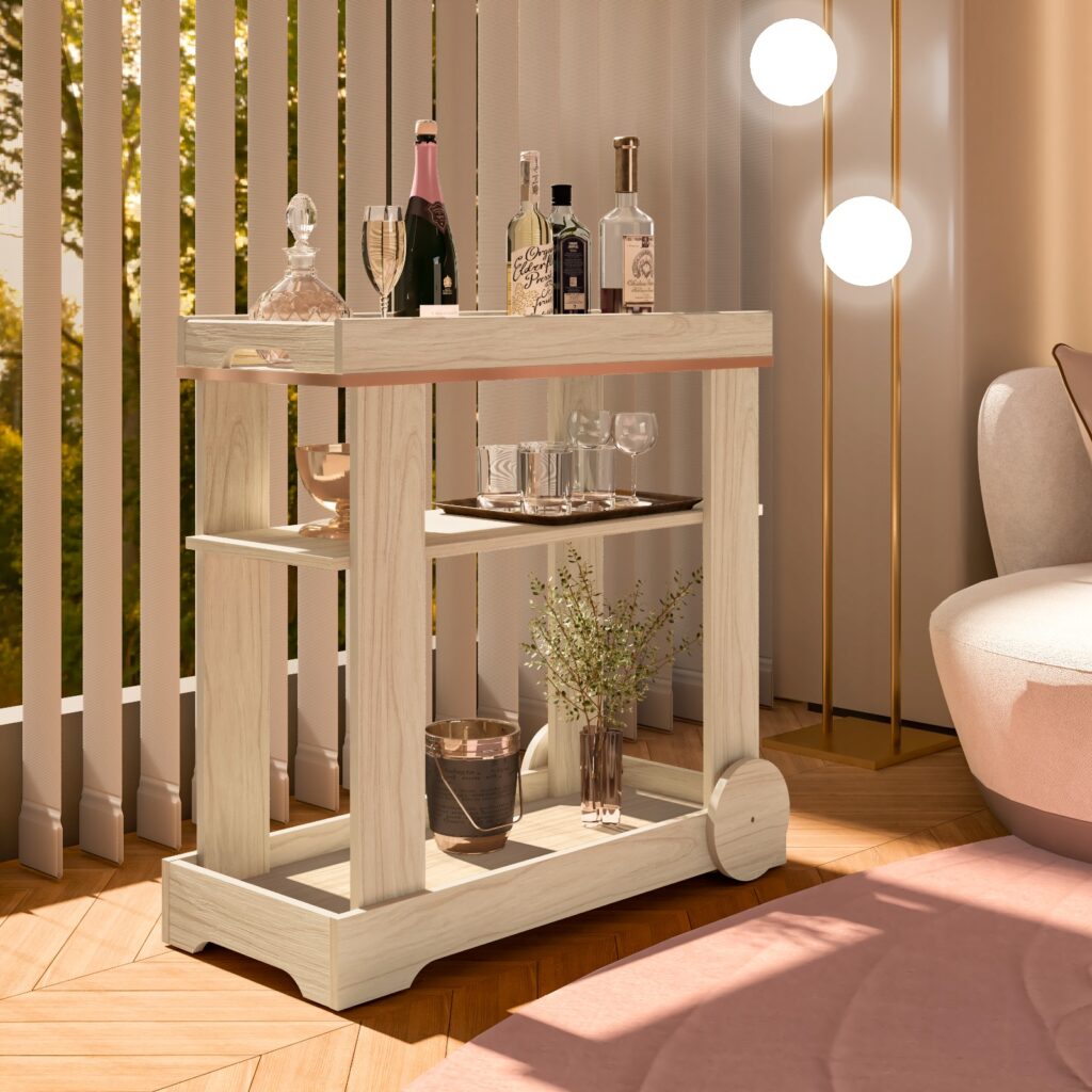 Carrinho Bar Rose Naturale Artely