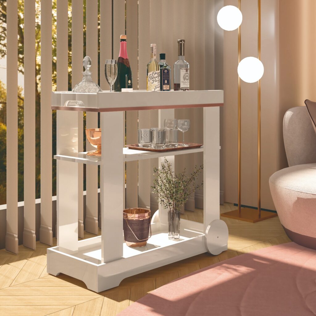 Carrinho Bar Rose Off White Artely