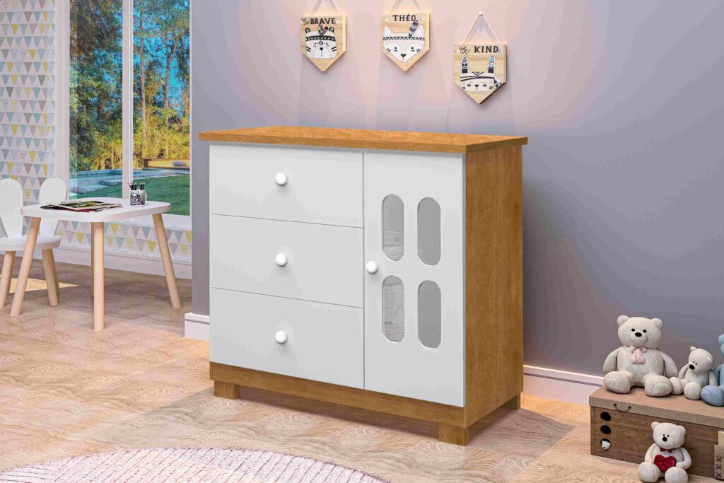 Comoda Sapateira Sophie 3G1P Nature.Branco J A Moveis