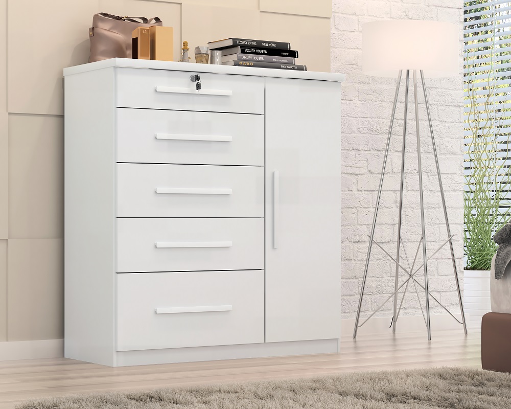 Comoda Sapateira Livia 5G1P Branco Quarta Divisao