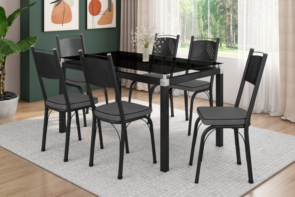 Mesa Malva TpVdr 140×80 6Cds 151 Preto.Cinza Artefamol