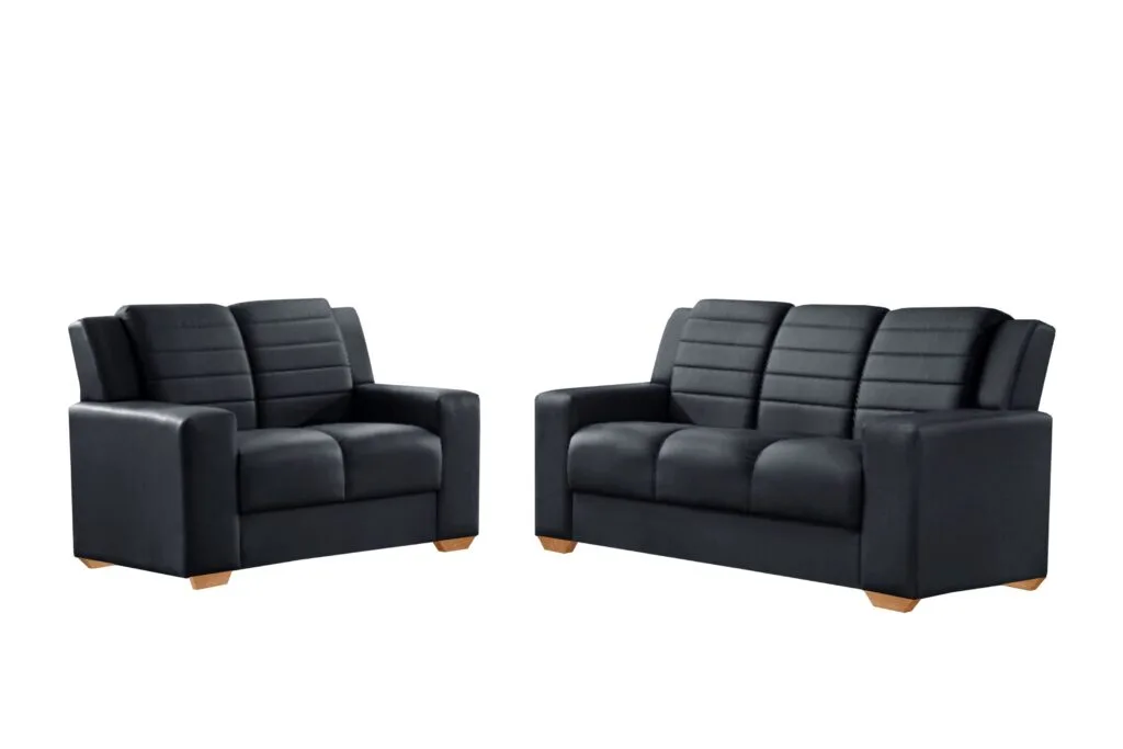 Conjunto Estofado Monaco 2x3Lgs Tec 002 Corino Preto Top Estofados