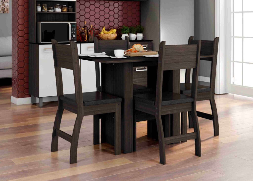 Comp Milano Mesa com 4 Cds Amendoa.Preto Poliman