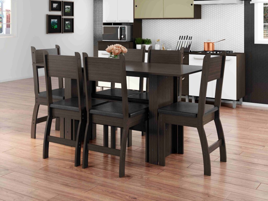 Comp Milano Mesa com 6 Cds Amendoa.Preto Poliman