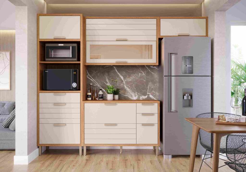 Cozinha Completa Eloise 6P6G 4 Pecas Freijo.Off White MGM Moveis